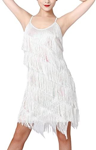 Odizli 20er Jahre Kleid Damen Gatsby Pailletten Fransenkleid Spaghettiträger Sexy Kurz Latein Tanzkleid