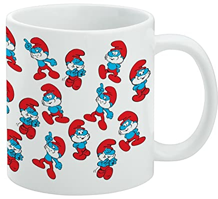 Papa Schlumpf Muster Keramik Kaffeetasse Neuheit Geschenk Tassen für Kaffee, Tee und Heißgetränke, 325 ml, Weiß
