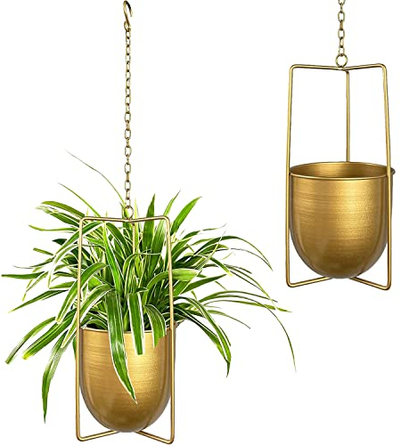 Smaxcn Maceta colgante de metal para plantas suculentas, para uso en interiores y exteriores (dorado)