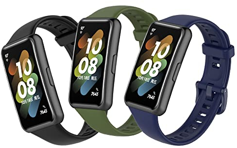 MIJOBS 3 Pezzi Cinturini per Huawei Band 7 Cinturino di Ricambio Sportivo Traspirante, Cinturini in Silicone, Braccialetto Compatibile con Huawei Band 7 (Standard e NFC Edition) per Uomo Donna