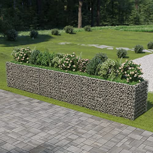 Mogou Gabionen-Hochbeet, Palettenrahmen, Hochteich, Gemüsebeet, Kräuterregal Balkon, Blumenbeet, Kräuterspirale, Tomatenbeet, Pflanzhochbeet, Verzinkter Stahl 540×90×100 cm