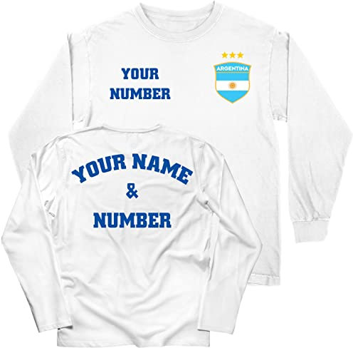 lepni.me Enfant Maillot de Foot Argentine Coupe du Monde 2022 Champions Votre Nom et Numéro Argentin Football T-Shirt Personnalisé Insigne de Drapeau (3-4 Ans Blanc Multicolore)