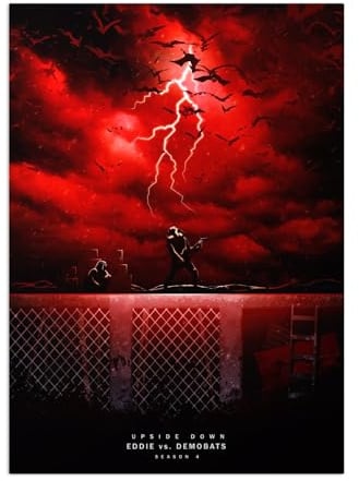 Displate Offiziell Stranger Things MetallPoster Magnetische Befestigung Inklusive Lizenziert Bilder Hochwertiges Poster Eddie vs Demobats