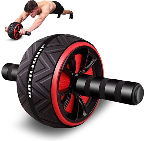 Bauchroller, Abdominal Roller Doppelrad Set Bauchtrainer Bauchmuskeltrainer Bauch Weg Trainer mit Kniematte für Rollout Übung Fitness Bauchmuskeltraining, Rot