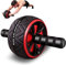 Bauchroller, Abdominal Roller Doppelrad Set Bauchtrainer Bauchmuskeltrainer Bauch Weg Trainer mit Kniematte für Rollout Übung Fitness Bauchmuskeltraining, Rot