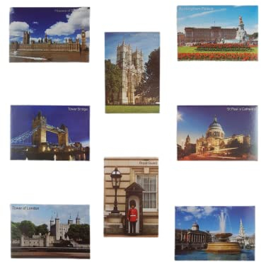 8 pcs London Landmark Picture Fridge Magnets, Collectible Souvenir and Gifts for Friends and Families, Designed in U.K. 55mmx88mm(2.12inchx3.12inch), 3mm thickness