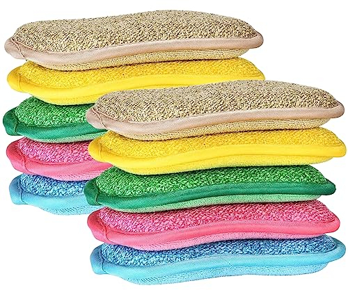 Mis.Moon 10 Éponge Vaisselle Reutilisable Eponges, Éponge en Microfibre Anti-Rayures pour Cuisine, Double Face Réutilisable pour Cuisine, Vaisselle, Casseroles et Poêles