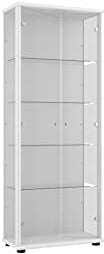 K-Möbel Vitrinenschrank 2-türig (176x67x33cm) - Made in Germany - Standvitrine Weiss mit 4 höhenverstellbaren Glasböden - Glasvitrine Stehend - Vitrine Glas - Display Cabinet