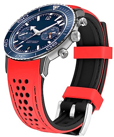 Kai Tian Langlebiges zweifarbiges Silikon gebogene Enden 22mm Racing Sport Kautschuk Uhrenarmband Armband Rot(Schwarzer Stich) für Männer Frauen