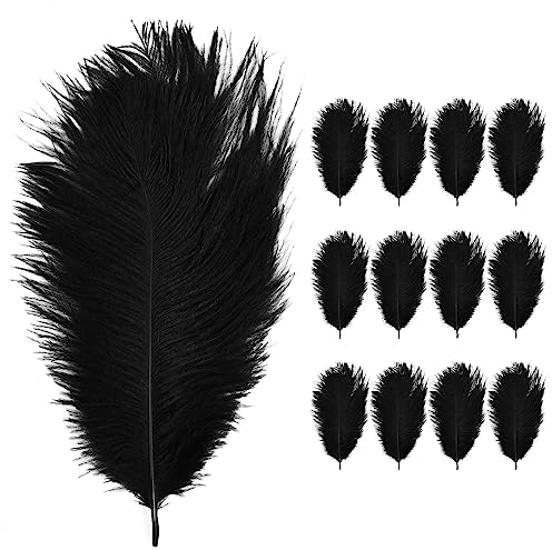 Anseom 12 Stück Straußenfedern 8-10 Zoll Natürliche Straußenfedern Strauß Feder zum Basteln für DIY Traumfänger Zubehör Heimdekoration KostüMe Tischdeko Hochzeit Party Fest Hüte Dekoration (schwarz)