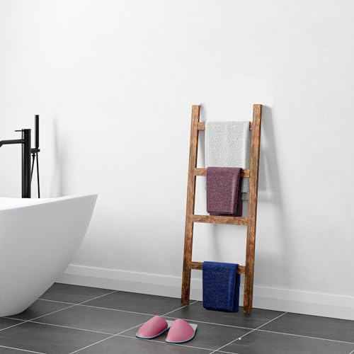 [en.casa] Handtuchleiter Luumäki Kleiderleiter mit 4 Stufen Kiefernholz gebeizt 120 x 47 cm Holzleiter Handtuchhalter stehend Dunkler Holzton