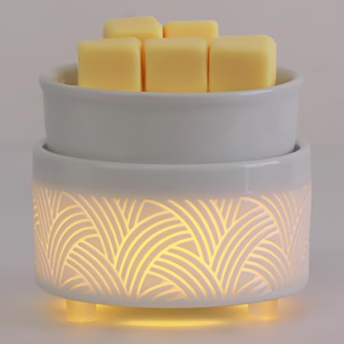 Geronland Wax Melt Burner Ceramic 3-in-1 Oil Burner Electric Candle Wax Warmer Burner Melter Fragrance Heating Plate for Scented Waxs Home Office Bedroom Aromatherapy Gift& Décor