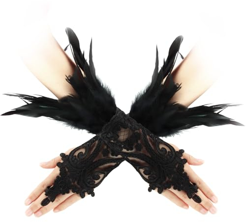 Darryy Mardi Gras Kostüme Gothic Feder Manschette Handgelenk Armband für Halloween (Schwarz)