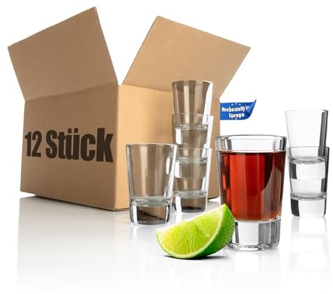 BigDean 12 Stück Schnapsgläser 6cl - standfeste Shotgläser mit dickem Boden - Robust & Spülmaschinenfest - Shot Gläser aus robustem Glas