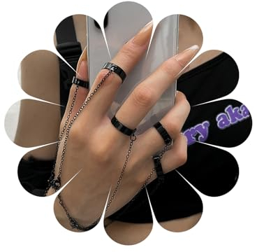 MIQIQAO Punk Black Finger Ring Armband Boho Slave Chain Armband Hand Harness Chain Schmuck für Frauen und Mädchen (BlackPunk5)