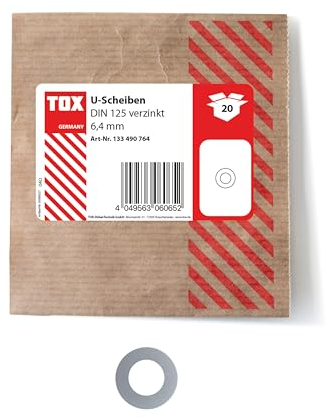 TOX Unterlegscheiben 6,4 mm, verzinkt, DIN 125, Schutz vor Beschädigungen, viele Anwendungsmöglichkeiten, 20 Stück in einer wiederverschließbaren und umweltschonenden Papierverpackung, 133490764