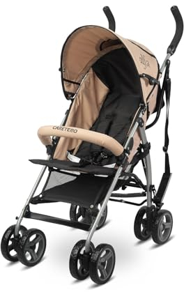 IKS2 Caretero ALFA - Kinderwagen, Buggy - ab 6 Monaten bis 15 kg - Verstellbare Rückenlehne - Mit Sicherheitsgurt, Verdeck, Korb - Reisebuggy 5,3 kg leicht - Buggy Klein Zusammenklappbar - Sand