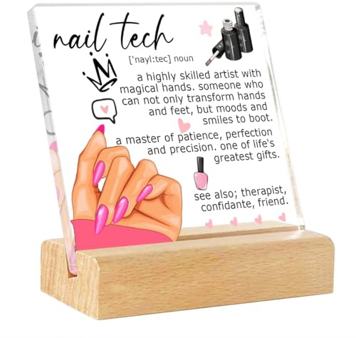 Nail Tech Gifts for Women: Plaque Sign with Wooden Stand for Manicurist, Nail Room Decoration Supplies