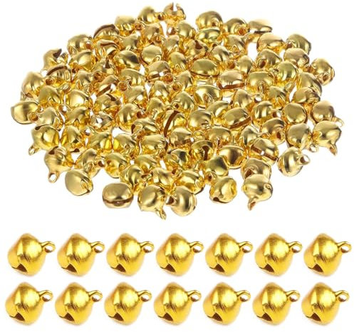 GNHG 200 Stück glöckchen zum basteln, Weihnachtsglocken 10 mm Miniglocke, kleine Weihnachtsglocken, handgefertigte Glocken für Hunde und Katzen (Gold)