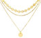 LOLIAS Goldkette Damen - 18k Gold, Wasserfest, Lange Ketten mit Anhänger, Doppel, Mehrreihig, Zarte Goldkette mit Rund Plättchen Schmuck
