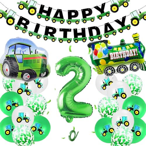 WENAUANG 24 Stück Traktor Deko Kindergeburtstag, 2 Jahre Traktor Geburtstagsdeko, Traktor Luftballon, Geburtstags Traktor Junge Deko, Traktor Ballons für Weihnachten Kindergeburtstag Party Deko