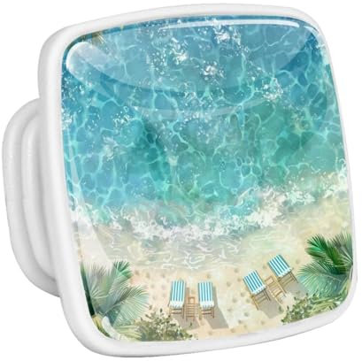 Schubladenknöpfe (Set mit 4 Stück) – Glas ABS fluoreszierend Schublade Kommode Türgriffe Kommode Knauf für Küche Badezimmer – (Meeresblaue Strandkörbe)
