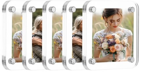 sourcing map 5 Pcs Acrylic Fridge Magnetic Frame 2.4 x 2.4 Inch Clear Square Fridge Magnets Double Sided Magnetic Picture Photo Frames Refrigerator for Fujifilm Mini Picture