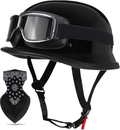 Labzaa Vintage Deutsche Motorrad Halbschalenhelm mit ECE, Retro Half Öffnen Jethelm mit Schutzbrille für Bike Cruiser Chopper Moped Scooter ATV Männer und Frauen Helm C XXL