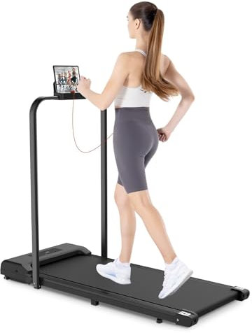 HomeFitnessCode Laufband für Zuhause Klappbar - Walking Pad 10 km/h unter Schreibtisch Laufpad mit Griffstange Gehband Band Treadmill, Schwarz
