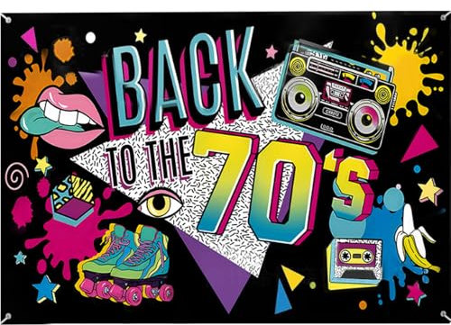 Party-Kulissen, 70er Party Deko 70'S Theme Banner Mit HäNgenden Seil, Party Deko 180x110 cm, 70er Jahre Deko Polyester Stoff, Ideal FüR Fotografie Kulissen, Home Decoration