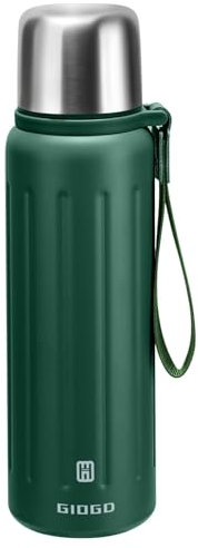 Vacuum Insulated Thermo Flasks with Cup 800ml/27oz Stainless Steel Thermo Bottles for Cold and Hot Drinks Water Coffee Flask with Cup (DarkGreen,800ml)