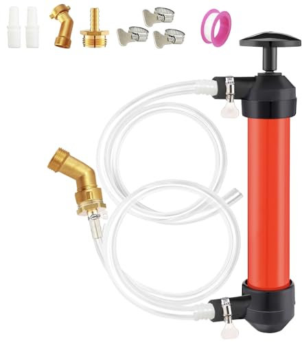Leakproof RV Winterization Pump Kit - Manually Transfer Antifreeze With 2 Brass Adapters, 3 Clamps And 2 Clear PVC Hoses