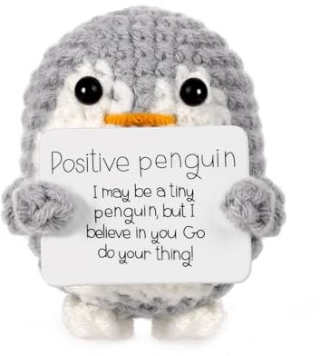 Bambebe Mini Positive Doll Pinguino, Bambola di Patate Peluche Maglieria Con Carta Ispiratrice - Regalo di Festa di Compleanno per Amici