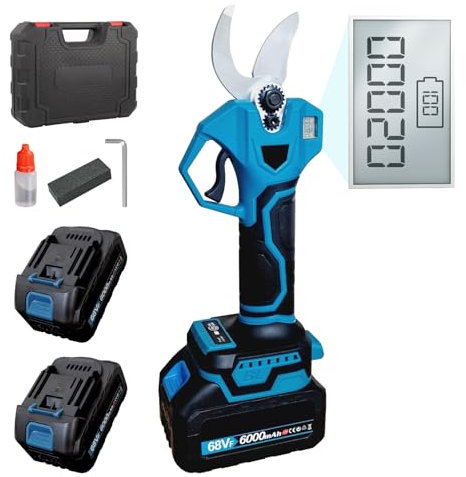 MAKA Forbici Potatura con 2 Batterie da 68V - 6000 mAh - Lunga Autonomia, Trincia Rami Professionale con Display Digitale, Cesoia Elettrica Diametro Potatura 30mm, Ideale per Frutteto, Vigneto (68V)