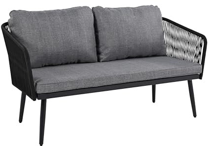 ESTEXO Gartenbank Sitzbank Seil-Optik Balkon Bank Gartenmöbel 2-Sitzer Outdoor Rope Schwarz