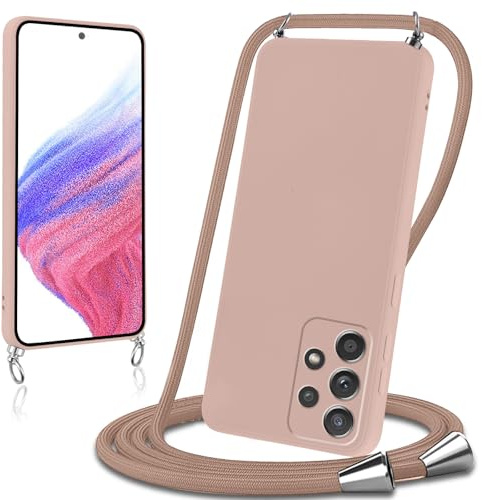 Knrlqim Coque avec Cordon pour Samsung Galaxy A53 5G 6,5 Collier Lanière Silicone Liquide Bumper Housse Réglable Téléphone étui Portable Lanyard Case Cover Protection pour Samsung A53 5G,Kaki