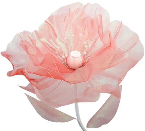 Hperu Fleur d'organza 1pc, 20 Pouces Fleur géante Artificielle réaliste avec Perle de Perle pour Mariage, extérieur, Accessoire Photo, Rose