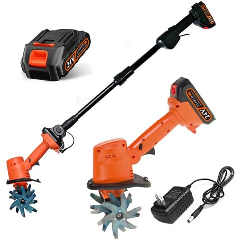 Motobineuse Electrique Sans Fil, 21V Portable Motoculteur sur Batterie, 235 RPM Petite Motobineuse Électrique, Largeur/Profondeur de Travail 10/10 cm, Cultivateur pour Potager, Yard, Culture du Jardin