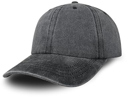 Bella Accessori Cappellino da Baseball Unisex Vintage Lavato 100% Cotone Morbido Berretto Regolabile Visiera Curva Casual Classico per Sole Sport e Tempo Libero-Nero