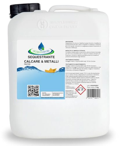 acquaverde | Sequestrante Calcare e Metalli per Piscina, Liquido - 5 kg, Neutralizza la Formazione di Ferro e Magnesio, Previene Depositi Calcarei o Macchie per Acqua di Piscine Equilibrata e Limpida