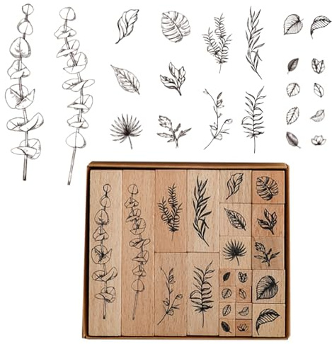 Eterspr 22 Stück Holzstempel Set, Pflanzen Stempel, mit Naturmotiven für Scrapbooking Kunsthandwerk