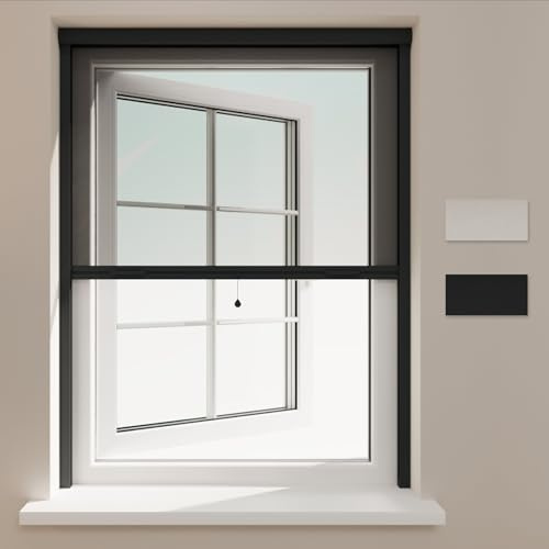 DTCH® Insektenschutzrollo 120 x 150 cm Anthrazite Profil mit Schwarzes Netz, Größen von 60 bis 150 Breite, Fliegengitter Rollo Fenster, Insektenschutz Fenster