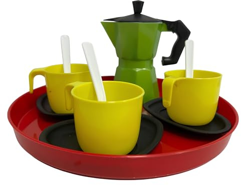 Set Caffettiera Giocattolo Moka Giocattolo Caffè con Tazzine Piattini Cucchiaini Vassoio Cucina Moka Gioco Moka Giocattolo per Bambini Set Gioco Caffettiera Caffetteria MADE IN ITALY