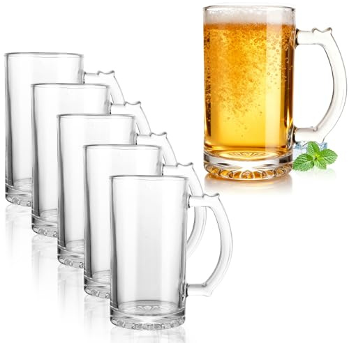 LDXDRU 6er Glas Biergläser, 0,5 Liter Bierkrug mit Henkel, 500ml Premium Bierkrüge, Bierglas Langlebige Bierkrüge tropfenbeständige Klassische Wasserbecher für die Hausbar Pilsglas, Bierglas