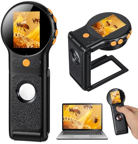 Microscopio Digitale 500X Magnifica Microscopio Portatile Tascabile Microscopio Elettronico 2.0‘’ IPS Lente d'ingrandimento con 8 Luci Regolabili per Insetti Piante Monete, Compatibile con Mac Windows
