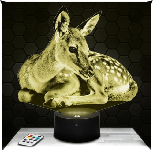Lampephoto.fr - Lampe Rehkitz 3D Touch Nachtlicht Hirsch, Hirschkuh | Made in France, Sockel & Größe wählbar, dimmbar, Batterie/USB, HD-Lasergravur, Geschenk für Sie & Ihn