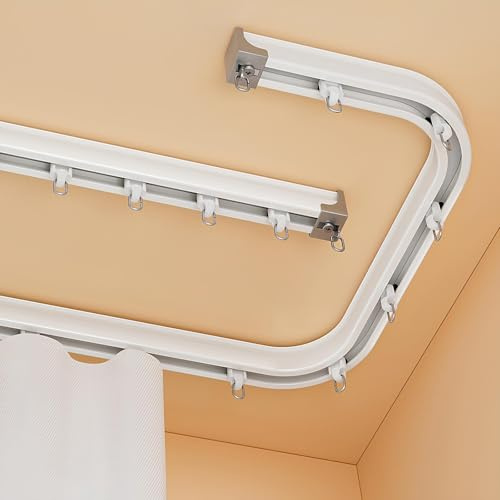 IRUGS Flexible Biegbare Vorhangschiene mit Stummen Rollen – Decken-/Wandmontage Für Vorhänge, Für Erkerfenster Duschraum Hotels Schränke Küche Krankenhaus, Weiß(Wall Mount,135cm/4.42ft)