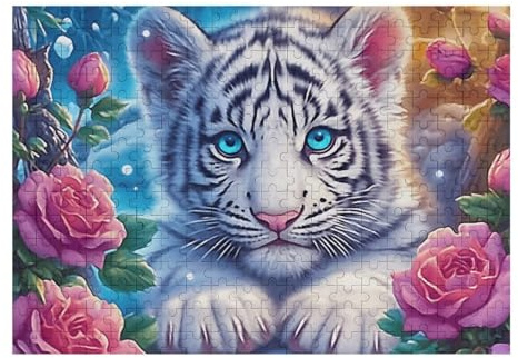 White Tiger Double Tiger 300 Piece Count Premium Jigsaw Puzzle Wildlife For Adults Teens 14+ Concentration Training Indoor Game Family Game Night Creativity Gift Giving 300 PCS