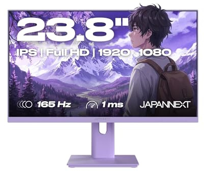 JapanNext Gaming Monitor 23.8 IPS 165Hz 1ms Violeta Pastel | Full HD (1920x1080) | Altura e inclinación Ajustables (HSP) Altavoces Integrados G-Sync/FreeSync | JN-IPS238G165F-HSP-PP