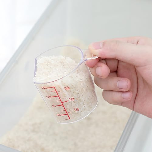 Quoravel Plastic Rice Measuring Cup 180ml (6.3 fl oz), Compact Kitchen Tool with Handle, Precise Scale for Rice Cooking Transparent